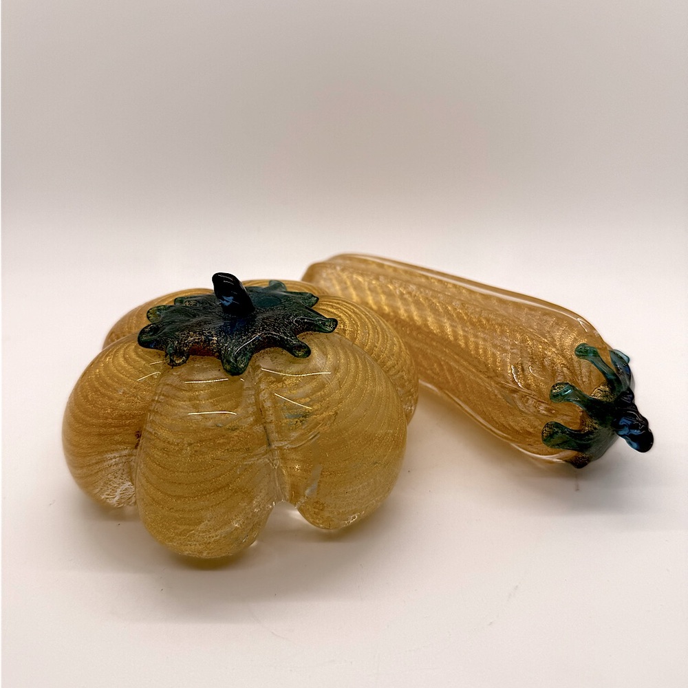 Barovier‎ Toso Murano Gold Flecks Italian Art Glass Pumpkin and  Gourd